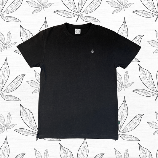 Short Sleeve Hemp & Organic Cotton Embroidered T-shirt - Black